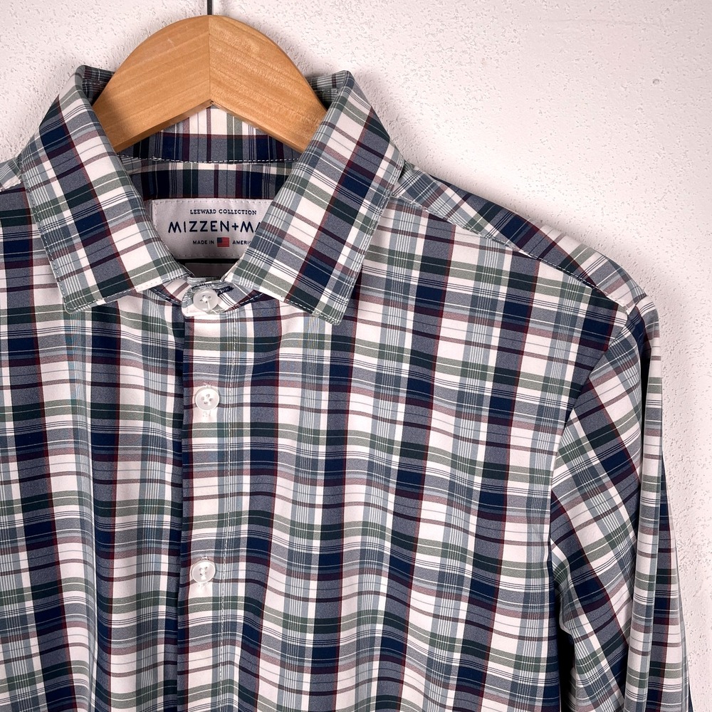 Mizzen + Main Shirt Mens Medium Trim Fit Leeward Collection Plaid Check Travel